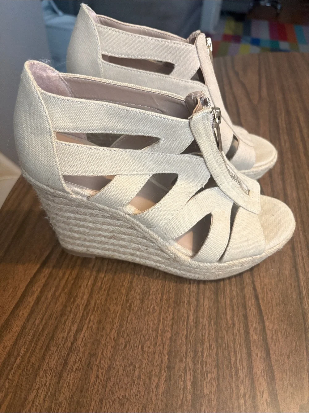 Beige Canvas Size 8 Espadrille Wedge Sandals Merona